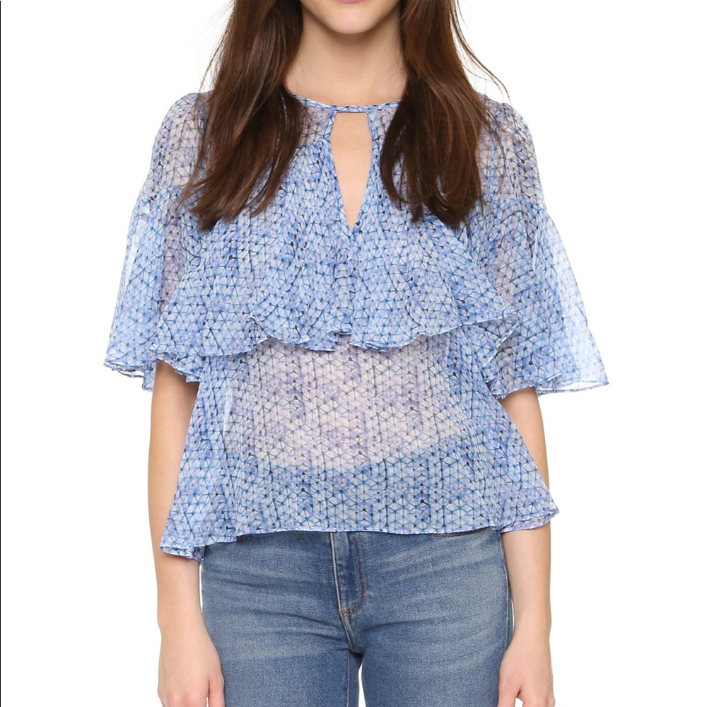 Rebecca Taylor blue ruffle clip blouse size 4